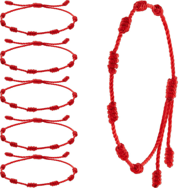 6 stykker strengarmbånd rødt armbånd rødt snorarmbånd justerbart kabbalah rødt