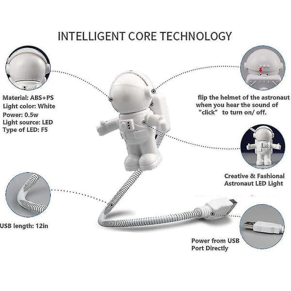 Usb Led Leselampe, Astronaut Øyepleie Fleksibel Usb Lys
