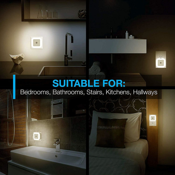 Nattlys Plug-in [6-pakning] Smart Dusk To Dawn Sensor, Automatiske nattlys, Varm hvit