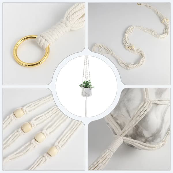 Set med 6 Macrame-hängande korgar, Boho bomullsrep växtkrukor med krokar