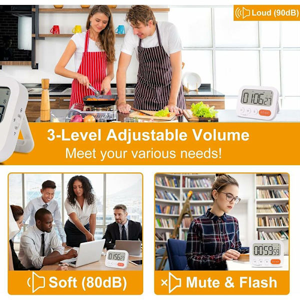 Digital Kök Timer Stor Display Magnetisk Kök Timer med Hög Alarm för Barn, Seniorer, Klassrum, Yoga