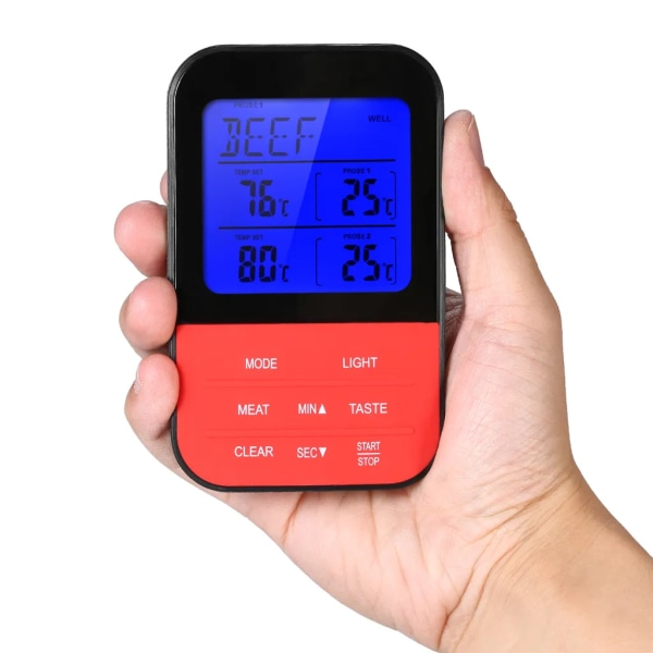 Trådlös digital BBQ-kötttermometer omedelbar bakgrundsbelyst LCD-matlagningstemperaturmätare med matlagningstimer Dubbel sond