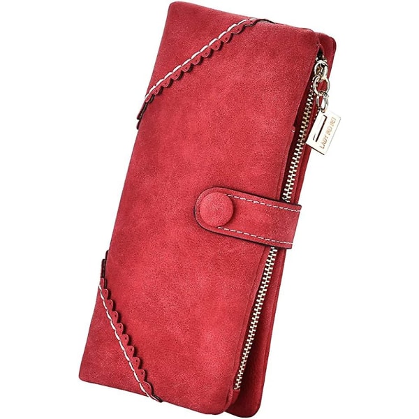 Verktygsväska, röd vegansk läderplånbok, tvåfaldig påse för damer, stor kapacitet, organizer Spänne Lång handväska för flickor Godisfärg