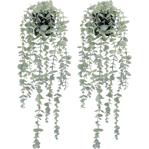 2 stk kunstige hengeplanter Falske potteeukalyptus-plante hengende plante for veggrom hjemme innendørs utendørs hylledekor
