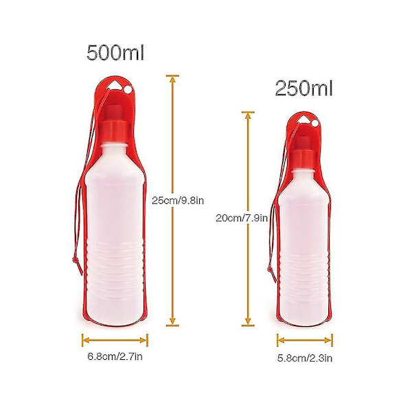 Pet Hund Vannflaske 250/500ml Plast Kjæledyr Drikkevann Feeder Skål Foldbar 500ml Rød