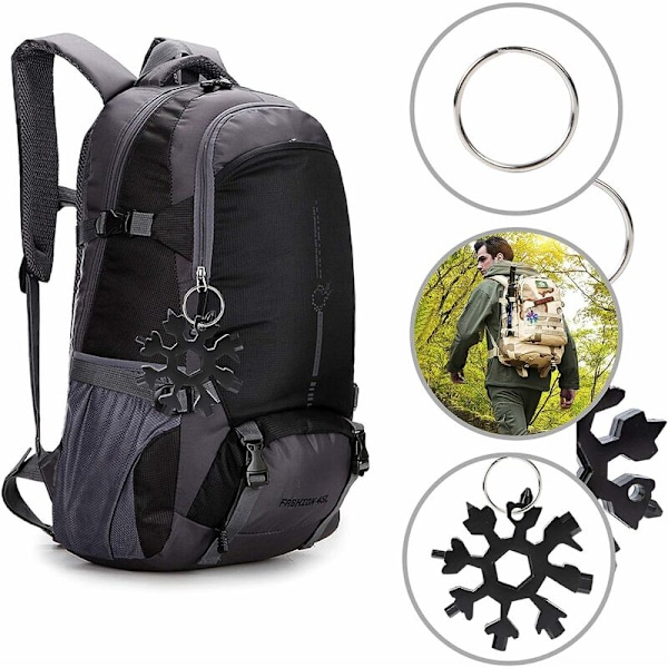 18-i-1 multifunktionsfickverktyg i rostfritt stål, snöflingaform, flasköppnare för camping, resor, äventyr (presentförpackning)
