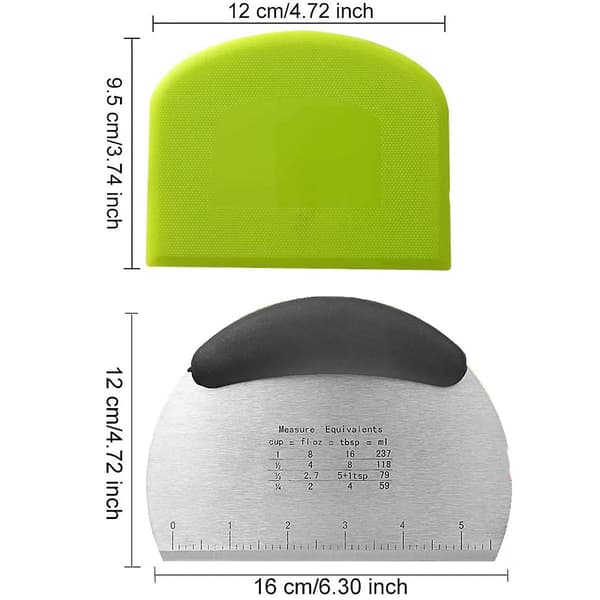 Piao 2 st 12x9,5 cm degskrapa kort degkutter bunkskrap degbrödkutter för bakning, plast (grön, vit)