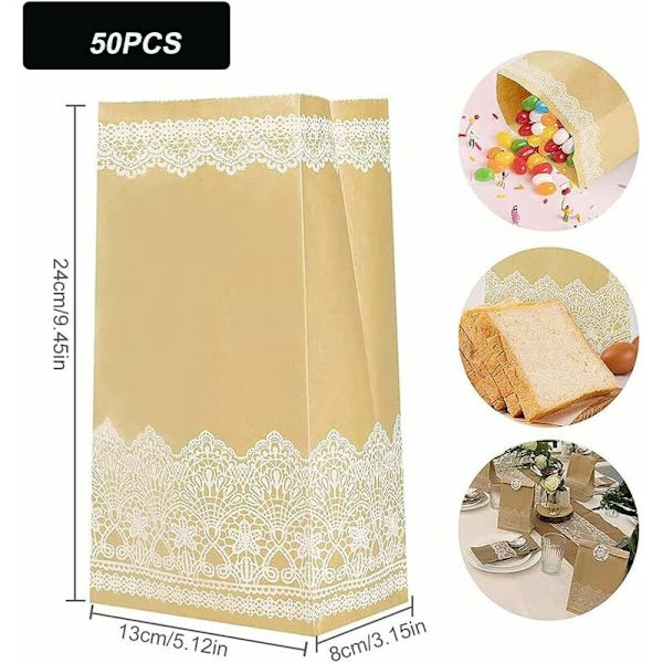 50 st presentpåsar, papperspåsar för matvaror, godispåsar, kraftpåsar, kraftpapperspåsar för fest, kraftpapperspresentpåsar, för mat, bröd, present longziming
