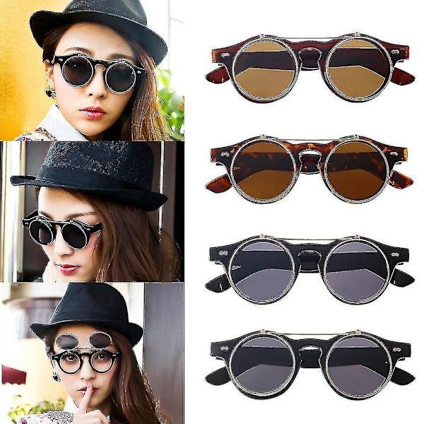 Klassinen Steampunk Goth -lasit Goggles Pyöreät Kääntyvät Aurinkolasit Pyöreät Silmälasit