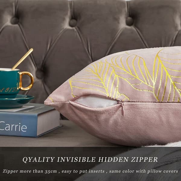 Kuddfodral 45 x 45 cm sammet guld blad kuddfodral för soffa dekorativ kuddfodral prydnadskudde för soffa sovrum vardagsrum set om 2