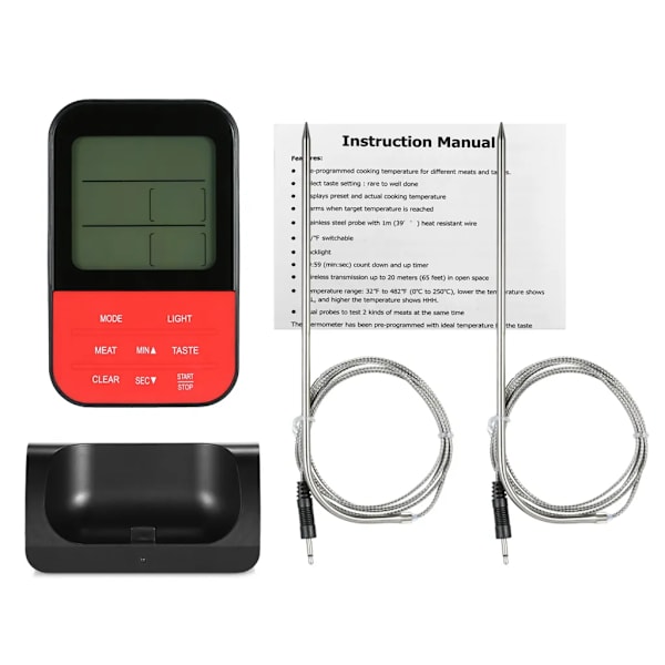 Trådlös digital BBQ-kötttermometer omedelbar bakgrundsbelyst LCD-matlagningstemperaturmätare med matlagningstimer Dubbel sond