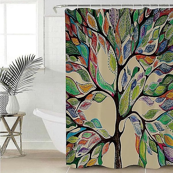 Mögelbeständig duschdraperi 183x183cm, växtmönstrad duschdraperi för badrum, tvättbar tygdusch