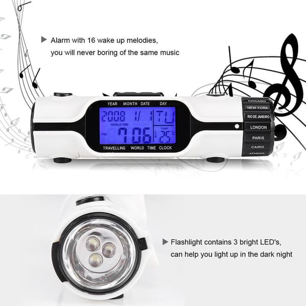 Ficklampa LED Digital Världstidsresealarm Klocka Termometer Utomhus