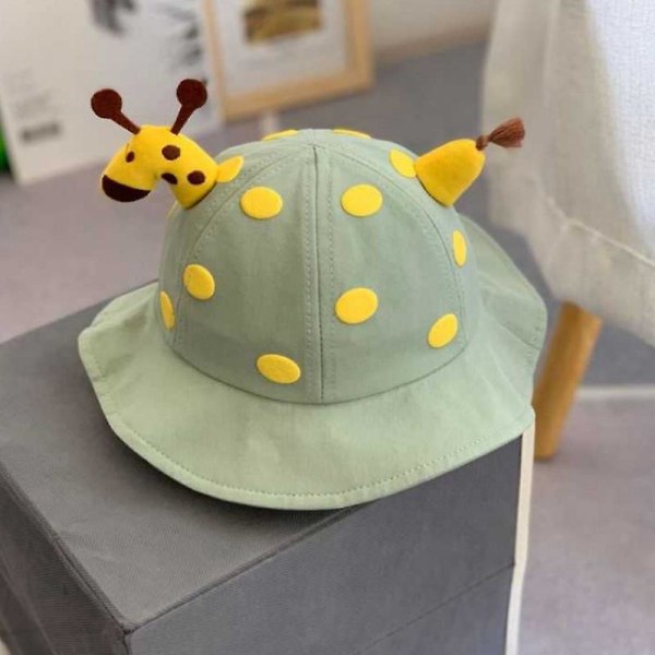 Kreativ tredimensionell giraffdesign barn solhatt, floppy strandhatt, bred brätte, justerbar kepsomkrets 50 cm (grön)