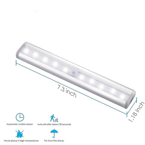 3-pak opgraderet USB genopladelig 10 LED magnetisk bevægelsessensorlys