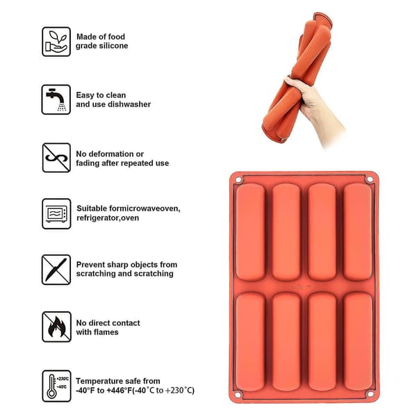 2 stk. chokoladebarforme, lange strimler forme, fingerkiks silikoneform, silikone éclairform, non stick silikone