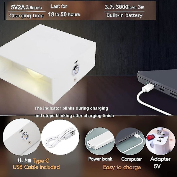 Inomhus LED-vägglampa med touch-brytare, sladdlös lampa uppladdningsbar USB-vägglampa batteridriven