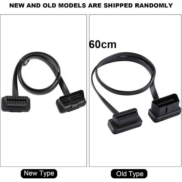 Autobil 16-stifts hane till hona OBD2 förlängningskabel diagnostisk adapter 60 cm/24 tum längd