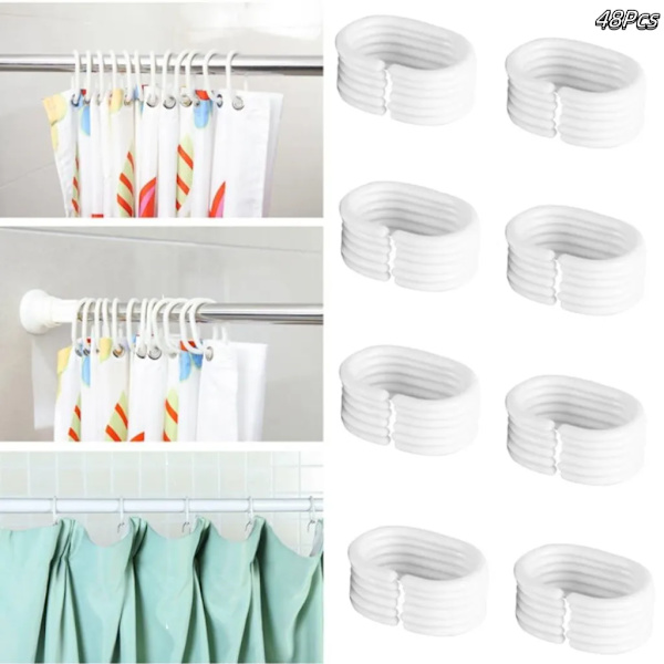 48-pack gardinringar, duschdraperikrokar, duschring, gardinkrokar, badrumsdraperiring, duschfönsterstångsöglor