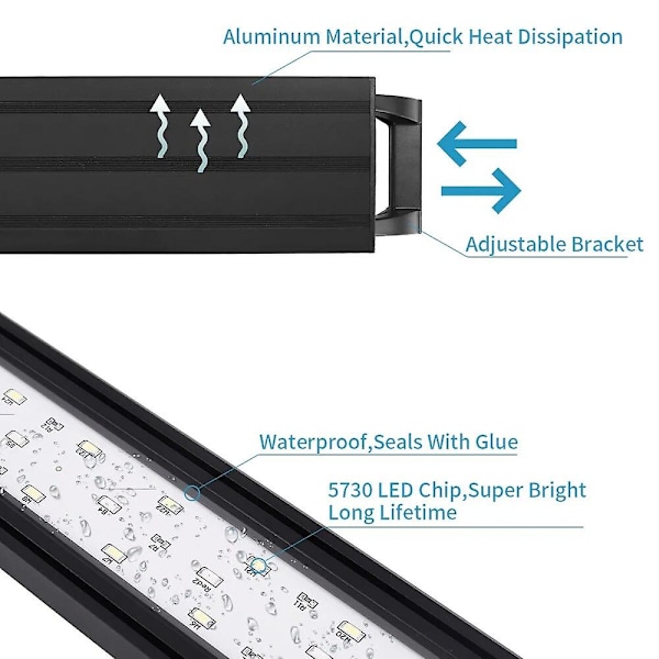 Led-lys justerbar lysstyrke, tre lyseffekt-innstillinger, med akvarielys, tidsinnstilt akvarielandskapslys Ac100240v（300mm-EU-plugg）