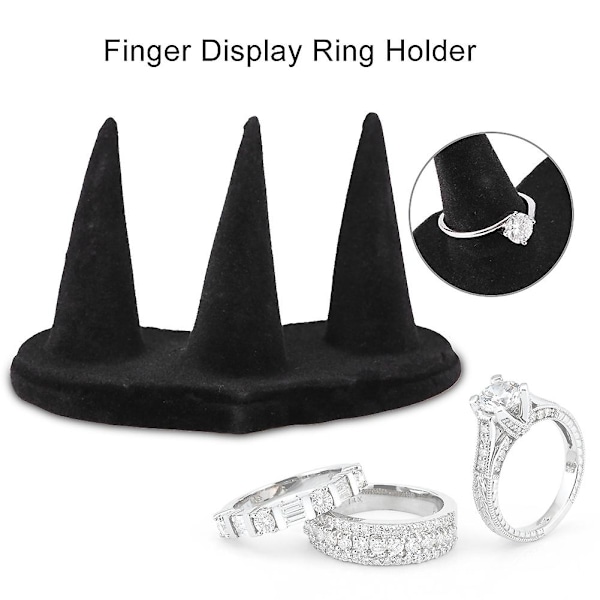 Sort Finger Display Ring Holder Showcase Stand Smykker Ringe Organizer (3 Fingre)