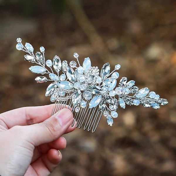 Silver Rhinestone Brudhårs Kam (Silver Färg)