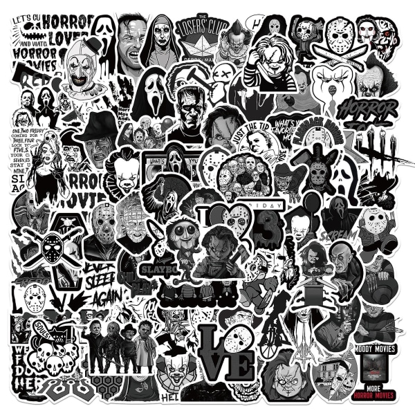 100 stk Horror Stickers, Horror Film Stickers Vinyl Vandtætte Stickers til Laptop, Skateboard, Hydro Flask, Vandflasker, Computer, Telefon (Horror -100 stk)