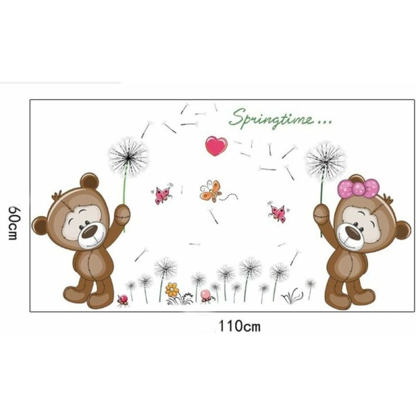 ?? Tecknad björnmaskros väggdekaler, avtagbara klistermärken för barnrum och barnrum
