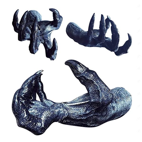 Väggkonstskulptur, väggnyckelhängare, väska hängare, häxhandstaty gjord av syntetiskt harts, Halloween-dekoration, 17,5 x 9,5 cm (svart)