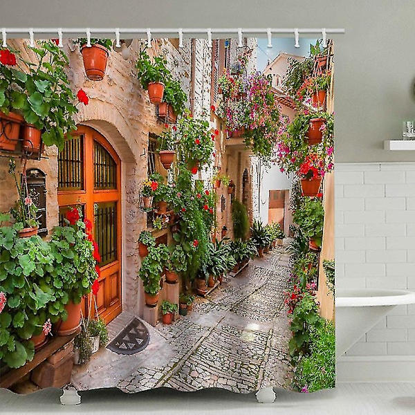Sjælden perle badeværelse bruseforhæng mursten bue med 12 bruseforhæng ringe (150x180cm)