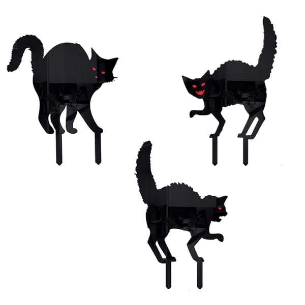 3x Sorte Kat Statue Stave Halloween Akryl Til Forhave Patio Gårdhave