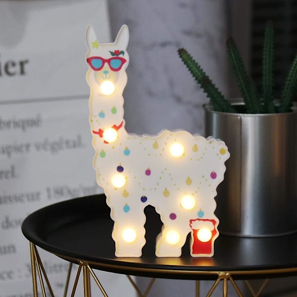 Alpaca-legetøj LED-natbelysning Børnevægdekoration til hylde Stue, soveværelse, hjemmegav Llama-lampe (batteridrevet)