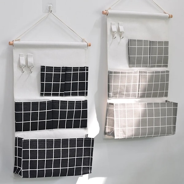 Väggmonterade förvaringsväskor med 5 fickor, vattentät hängande arrangör för vardagsrum, badrum, sovrum, kök, 33 x 57 cm (grårutig)