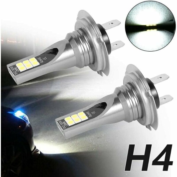 2 st H4 LED-strålkastarlampor i en låda, LED-lampvagn 50W/14000lm/IP68 vattentät, dimljus 2 glödlampor 6000-6500K vitt ljus