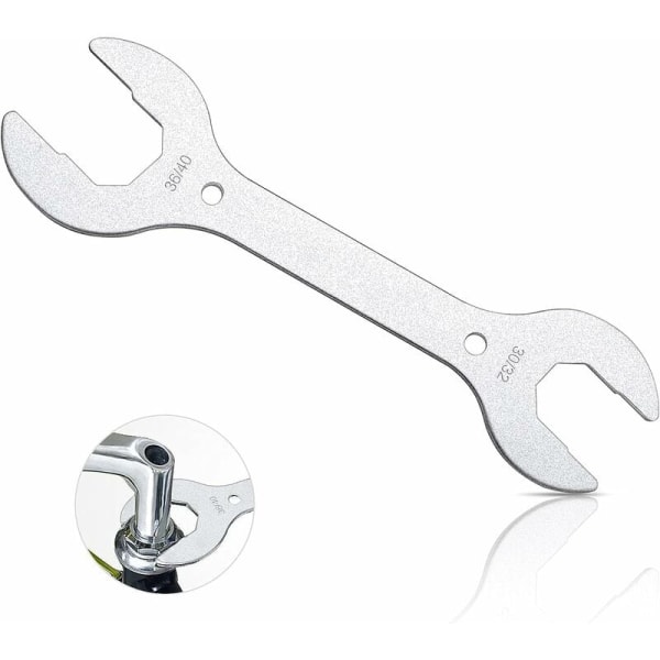 1 st hjälmnyckel 30/32/36/40 mm 4 i 1 cykelnyckel stålnyckel dubbel nyckel med öppen skiftnyckel platt nyckel för cykelgaffel (silver)