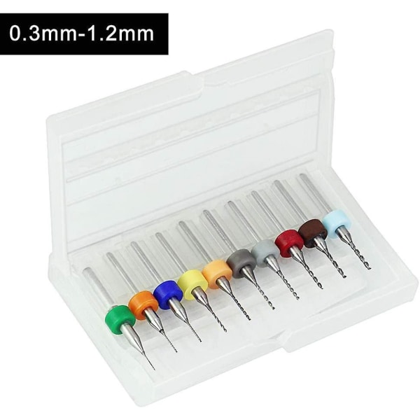 Sats med 10 mikrokarbid-PCB-borr från 0,3 mm till 1,2 mm diameter, 1/8\" skaft, miniforstänkningsbit precisionsverktyg i låda