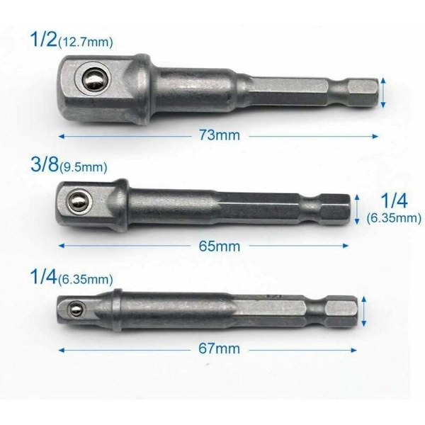 Del 1/4\" 3/8\" 1/2\" Magnetisk Bithållare Skruvmejsel Förlängningsadapter Hex/Fyrkant Skruvmejsel Sortiment
