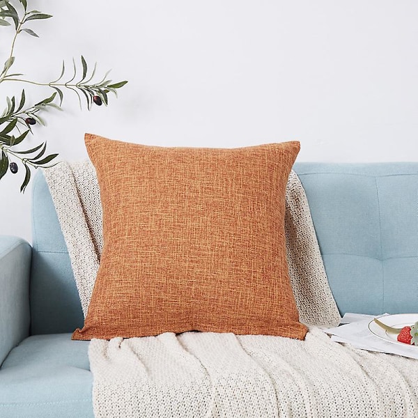 Dekorativa kuddfodral i set om 2, linnetexturerade kuddfodral för soffa, fåtölj, vardagsrum, 20x20 tum, orange