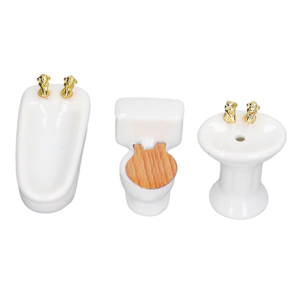 3 kpl:n nukkekodin miniatyyrikylpyhuonesarja, keraaminen simuloitu kylpyamme, wc, pesuallas 1/24 nukkekodin kylpyhuonekalusteet, puhdas valkoinen