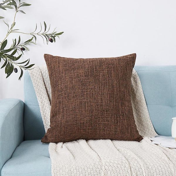 Dekorativa kuddfodral i set om 2, linnetexturerade kuddfodral för soffa, fåtölj, vardagsrum, 16x16 tum, mörk kaffe