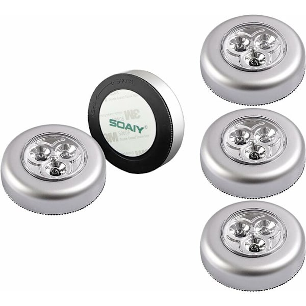 Självhäftande LED-spotlampa nattlampa med 3 batterier för garderob/skåp/hylla/entré/kök/passage