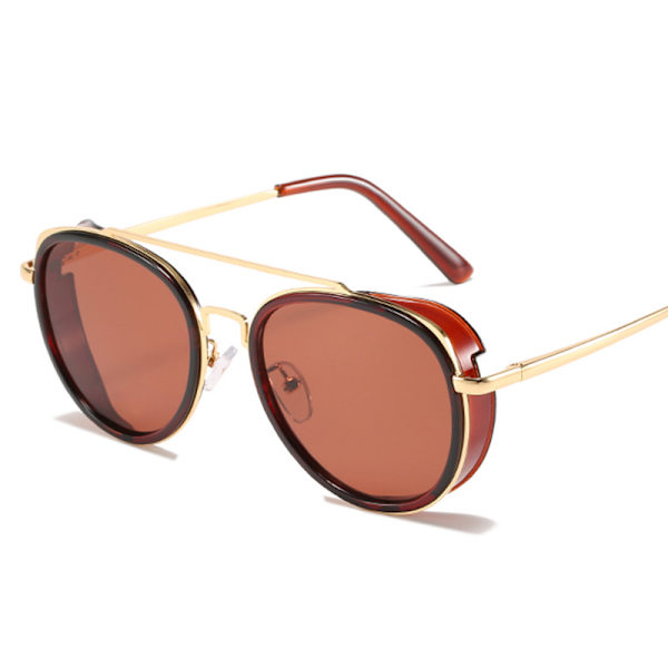 Solglasögon Runda Steampunk Dubbel Brygga Aviator Glasögon D