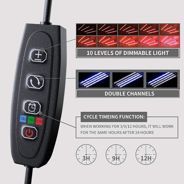 40w 80LED Hortikulturlampe Blomstringsvækst Grolys Med 360 Justerbar Klemme 3/6/12h Cyklus Timer 3 Tilstande 10 Lysstyrke