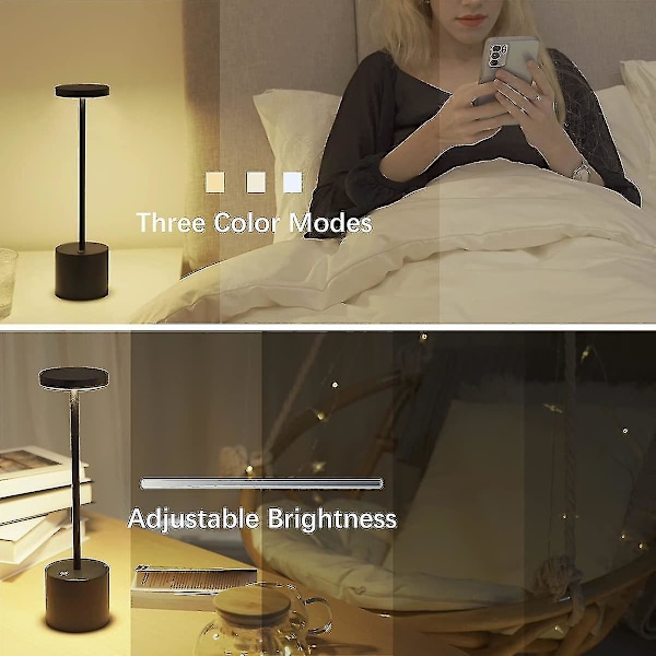 Sunrain trådløse bordlamper, Hapfish 8000mah oppladbare LED-skrivebordslampe med fjernkontroll, 3 fargemoduser, moderne batteridrevne lamper for soverom