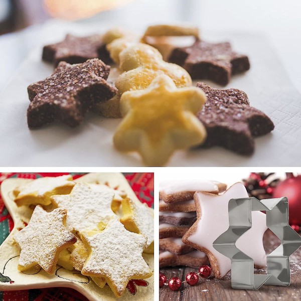 Set med 10 hexagonala stjärnformade kakformar för att göra 3d julgranskakor, bakverk, smörgåsar