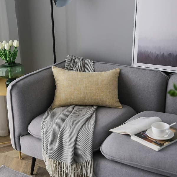 Sæt med 2 efterårsbeige pudebetræk i rustikt linned Dekorative pyntepuder 12x20 tommer til sofaindretning