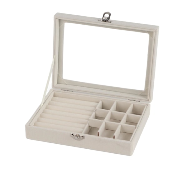 Flannel smykkeskrin smykkeopbevaringsboks med sikkerhedslås til halskæde øreringe armbånd ringe beige 9 gitter