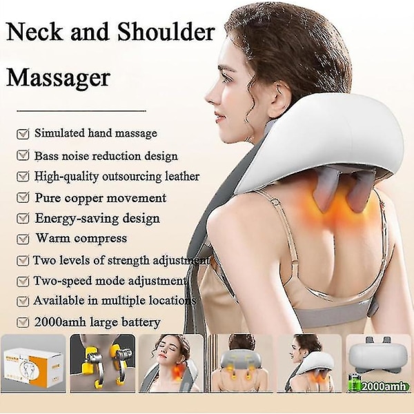 Massageapparater för nacke och axlar med värme, nack- och ryggmassageapparat av hög kvalitet D~（Beige）