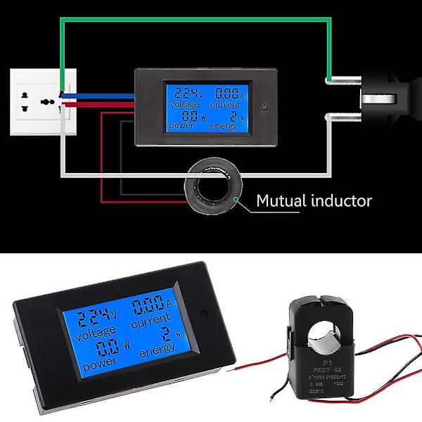LCD-display digital multimeter, amperemätare, voltmeter, ström, spänning, effekt, energi