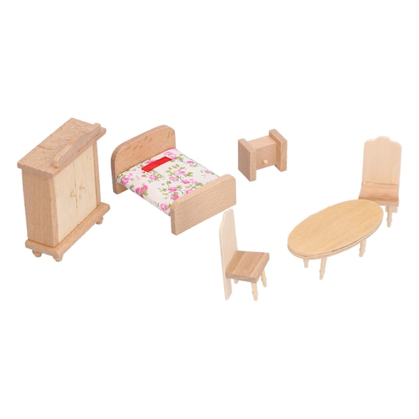 Dockhus Trä Sovrum Möbler Set Lätt Exquisit Mini Sovrum Möbler Modell för DockhusSovrum Serie